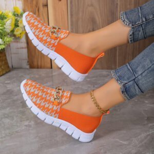 Casual Houndstooth Print Chain Mesh Shoes Summer Walking Sports Flat Shoes Women Breathable Loafers Daily Use Product Wearable Accessories