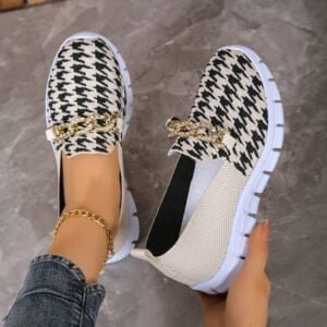 Casual Houndstooth Print Chain Mesh Shoes Summer Walking Sports Flat Shoes Women Breathable Loafers Daily Use Product Wearable Accessories