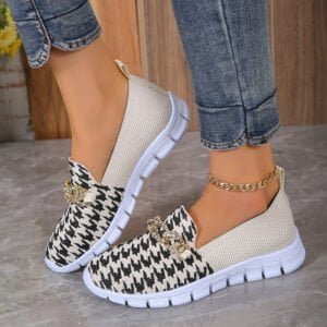 Casual Houndstooth Print Chain Mesh Shoes Summer Walking Sports Flat Shoes Women Breathable Loafers Daily Use Product Wearable Accessories