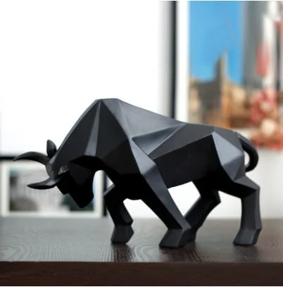 Exquisite Modern Bull Sculpture - Geometric Black Resin Bull Statue | Abstract Bison Decor for Home and Office