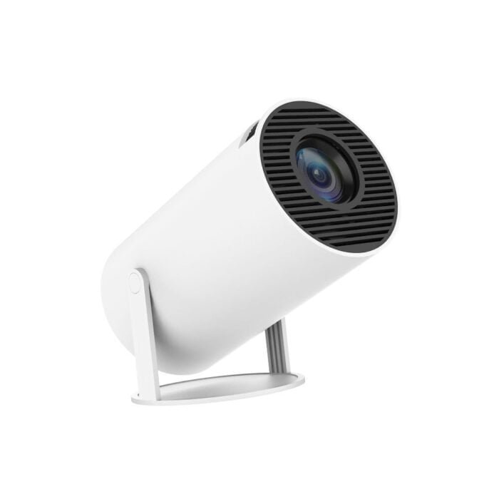 Portable Projector for Home – white mini projector on rotating stand