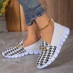 Casual Houndstooth Print Chain Mesh Shoes Summer Walking Sports Flat Shoes Women Breathable Loafers Daily Use Product Wearable Accessories