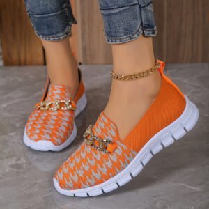 Casual Houndstooth Print Chain Mesh Shoes Summer Walking Sports Flat Shoes Women Breathable Loafers Daily Use Product Wearable Accessories