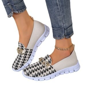 Casual Houndstooth Print Chain Mesh Shoes Summer Walking Sports Flat Shoes Women Breathable Loafers Daily Use Product Wearable Accessories