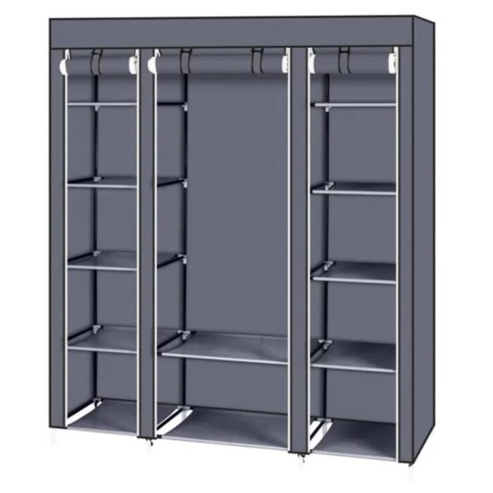 Portable Closet Wardrobe – gray cover, front view